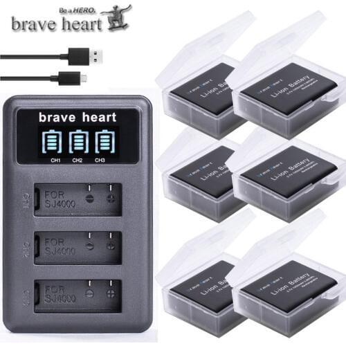 3.7v 1050mAh bateria SJ4000 Battery SJ5000 SJ6000 Wifi +LCD 3lots usb charger for SJCAM sj 4000 5000 6000 7000 8000 sj9000 M10