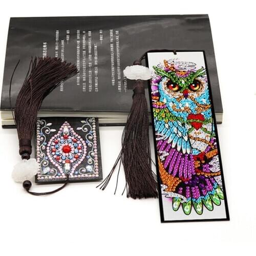 5D DIY Special Shaped Diamond Painting Leather Bookmark Diamond Embroidery Craft Tassel Book Marks for Books New Year Gifts