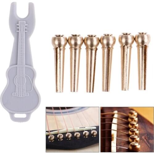 6pcs Acoustic Guitar String Bridge Pins Solid Copper Brass Endpin Replacement Parts Accessories With Pack