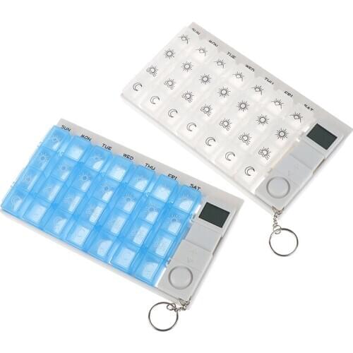 7 Days Pill Box Medicine Pill Case Organizer LED Timer Reminder 28 Grids Weekly Tablets Storage Pill Dispenser Alarm Clock Hot