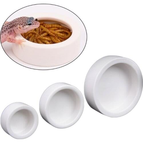 C5AC White Ceramic Reptile Round Feed Bowl Worm Dish Pet Bowls Mini Food Water Anti-Escape Reptile Feeder for Anoles Bearded Pet