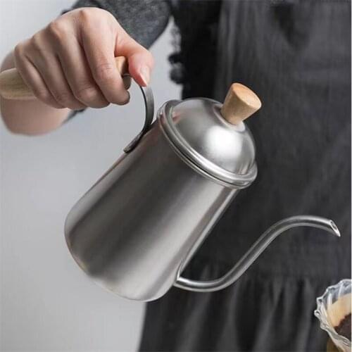 650ml Wooden Handle Stainless Steel Gooseneck Kettle Espresso Mocha Non Stick Gooseneck Thin Spout Coffee Pot Hand Drip Coffee