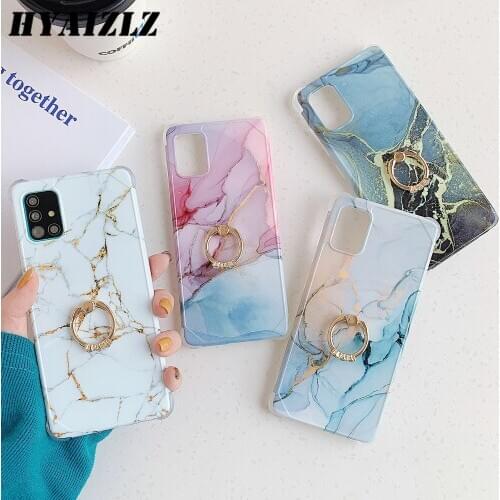 Phone Case with Ring Holder for Galaxy S20 FE S20Lite Note 20 Ultra S10 Plus A51 A71 A50 A10 A20 Marble Shockproof Bumper Cover
