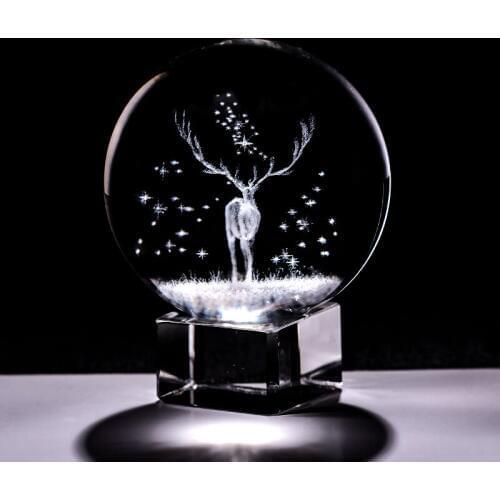 Crystal Ball 3D Laser Engraved Wapiti Miniature Glass Globe Sphere Crystal Craft Home Decorative Ornament Birthday Dora Gifts