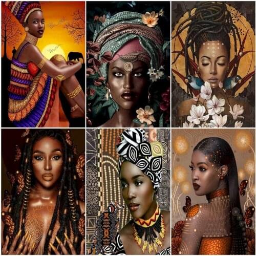 GATYZTORY Coloring By Numbers Hand Painted On Canvas Africa Woman DIY Pictures By Number Figure Kits Home Decoration