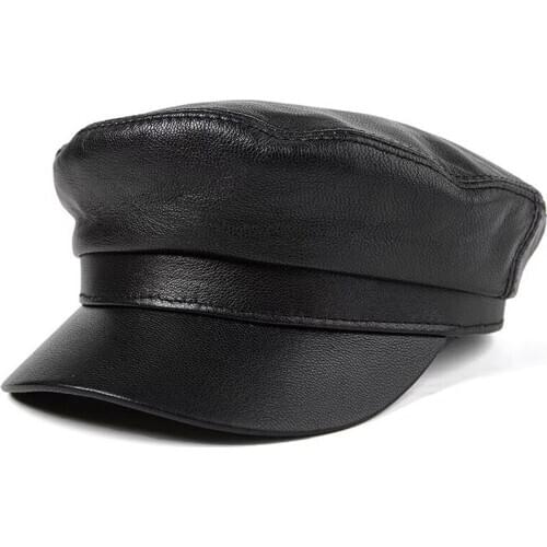 Spring Genuine Deer Leather Rider Style Newsboy Real Leather Fashion Army Cap Box Hat Cadet Visor Women Mens Baseball Hats