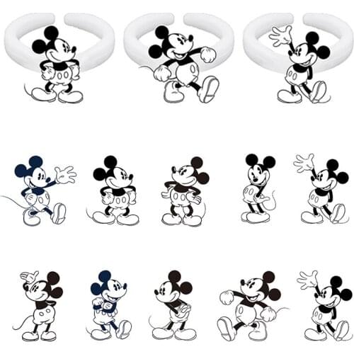 Disney Mickey Stick Figure Style Funny Cartoon Animation Pattern Acrylic Ring Creative Design Epoxy Resin Ring For Friends