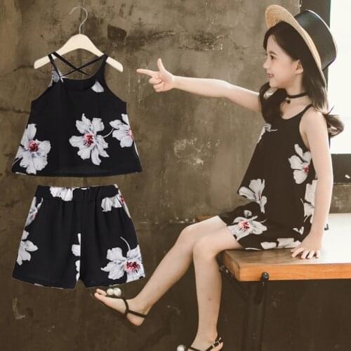 Child Girl Clothing Set Summer Clothes For Girls Vest + Short Casual Kids Clothing For 6 8 12 Years Teen Childrens Costume