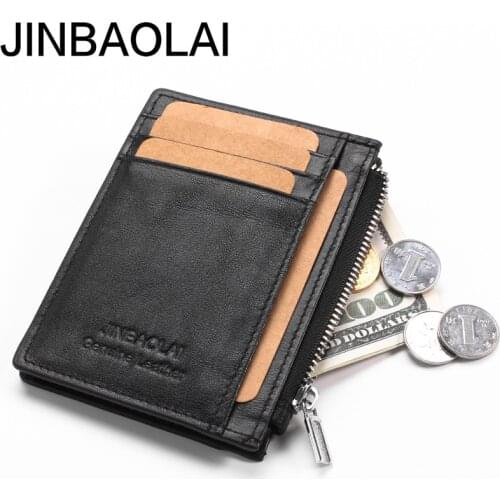 Mini Genuine Leather Men Wallet Slim Mens Wallets Small Male Purse Card Holder Cow Leather Coin Pocket Men Wallet Zipper Pocket