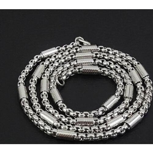 Trendy Silver Color Stainless Steel Link Chain Necklace For Men Gift Box Chain Length 18-40inch