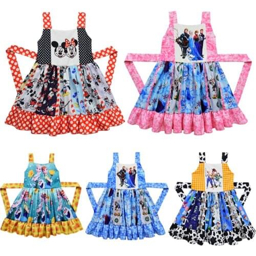Mickey Minnie New Girl Princess Halloween Dress With Belt Frozen Elsa Anna Sleeveless Ruffles Cartoon Christmas Party Dress
