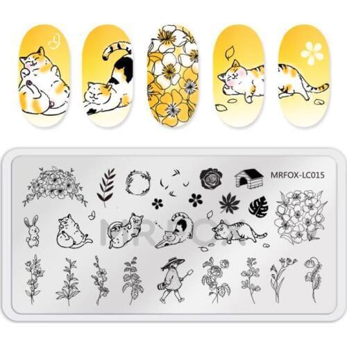 1PC Nail Stamping Plates Cute Baby Lazy Kitten Unicorn Chinese Knot Nail Art DIY Design Nail Image Plate Stencil Accessorie TooL