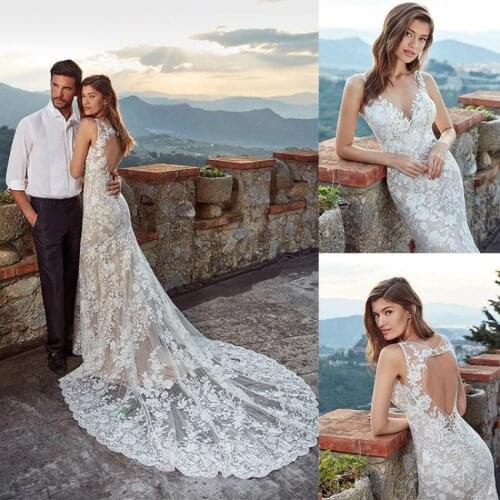 Robe de mariee Beach Wedding Dress 2020 New Fashion V Neck Open Back Mermaid Wedding Dresses Vestige De Noiva