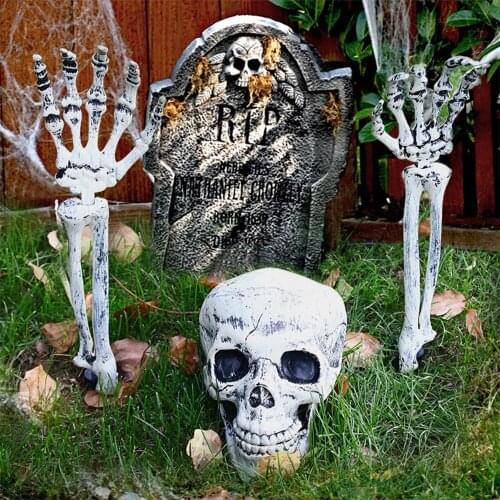 Halloween Prop Skull Skeleton Horror Tombstone Skull Gauze Decoration Halloween Home Garden Decor Haunted House Scary Party