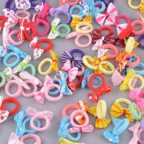 10Pcs New Girls Polka Dots Bow Elastic Hair Rubber Bands Accessories Kids Tie Hair Ring Rope Line Holder Headdress Clips