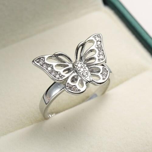 Luxury Crystal 925 STerling Silver Rings For Women New Shine Inlaid Zircon Butterfly Rings Cocktail Weddings Party Jewelry Gifts