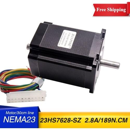 Free shipping 23HS7628-SZ 76mm Stepper Motor Nema23 Double shaft Motor 2.8A 189N.cm for 3D CNC milling machine