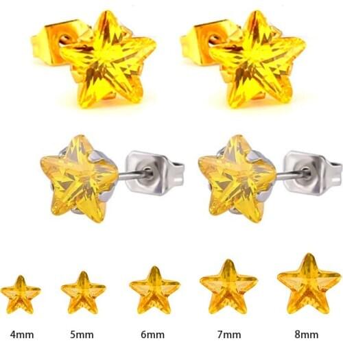 Uelf Yellow Crystal Star Geometry Small Earring Boho Shine Stud Earrings Woman Gold Stud Earrings Simple 2019 New Arrivel