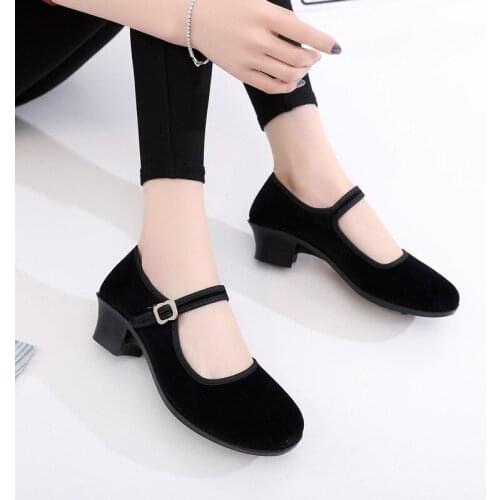 USHINE EU34-41 black flannel resistant outdoor Folk Fitness yoga teacher Latin Ballroom ballet dance sneakers shoes woman girls