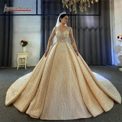 Amazing dubai wedding dress luxury full beading lace bridal dress real work brand high quality