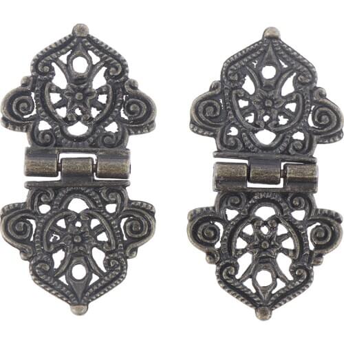 Vintage Alloy Hollow Flower Hinge,Chinese Furniture Hardware,Metal Hinges,Cabinet Door Butt Hinges For DIY Box,24*54mm 2pcs