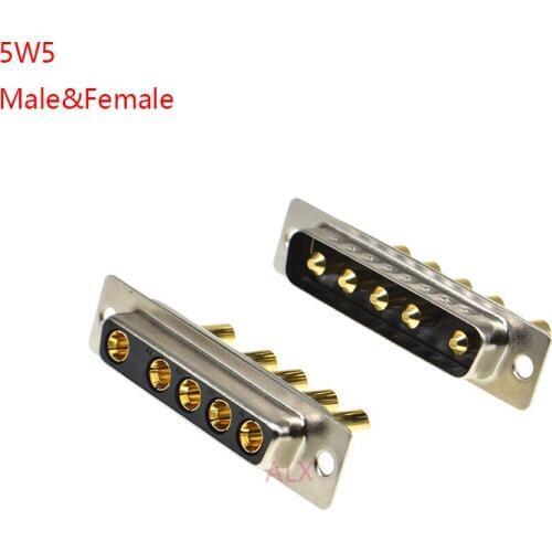 1PCS 5W5 30A Gold plated MALE FEMALE high current CONNECTOR D-SUB adapter solder type 5pin plug socket Welding high power DB