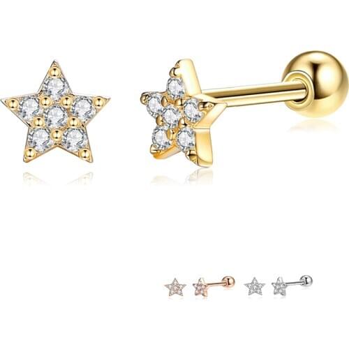 ZEMIOR 100% Sterling Silver 925 Jewelry Sparkling Star Stud Earrings For Women Trendy Zircon Tiny Earring Valentines Day Gift
