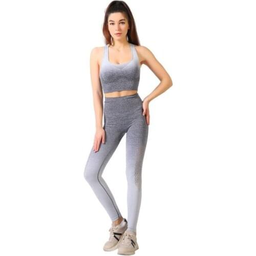 Yoga Clothing Female 2020 New Seamless Sports Suit Peach Hip Gradient Hip Outdoor Fitness Set