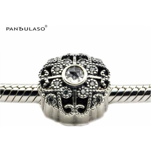 Fairytale Bloom Clear CZ Charms For Jewelry Making Fits Original Charms Bracelets For Woman DIY Sterling Silver Jewelry Beads