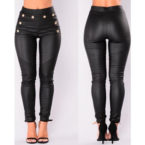 2019 Hot Sale Women Bottoms High Waist Skinny Pants Lady Fashion Black PU Leather Leggings Slim Trousers Clubwear