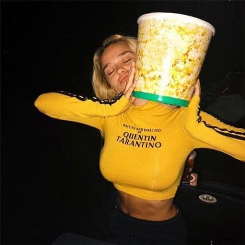 2021 Fashion Quentin Tarantino Sexy Crop Tops Women Side Stripe Long Sleeve Turtleneck Cotton Knitted Short tshirt Lady