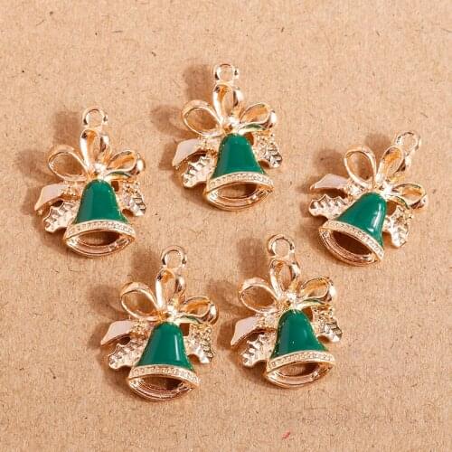 10pcs 16*21mm Alloy Enamel Christmas Bell Charms for Jewelry Making DIY Pendants Necklaces Drop Earrings Keychain DIY Crafts