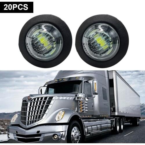 20PCS 3/4 Inch Mini Trailer Round Side Marker Lights 12V Smoked Shell 3LED White Warning Lights for Trucks Trailers Tractors