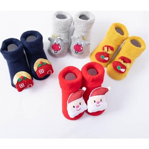 2021 New Terry Thicken Christmas Socks Boys Girls sokken meisje Socks 0-3T Infant Snowflake Elk Santa Claus Christmas chausette
