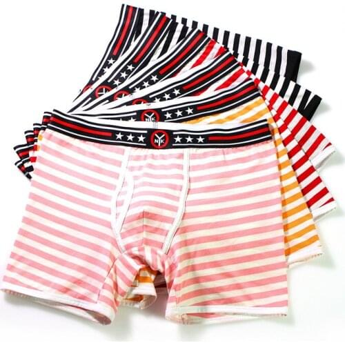 4PCS/Lots Mens Boxer Shorts Striped Cotton Underwear Sexy Bugle Pouch Underpants Cueca Sleep Bottoms Boxershorts Panties 2XL