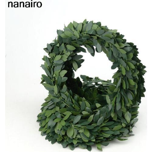 7.5 M Lron Wire Garland Green Leaf Handmade Artificial Flower Vine Rattan For Wedding Decoration Foliage DIY Wreath Silk Flower
