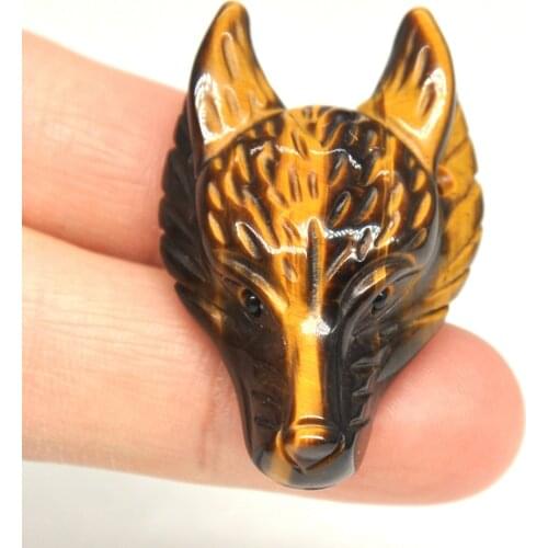 1.5" Wolf Head Pendant Tiger Eye Natural Stone Carved Animal Necklace Accessories DIY Handcrafts Healing Crystal Gem Ornament