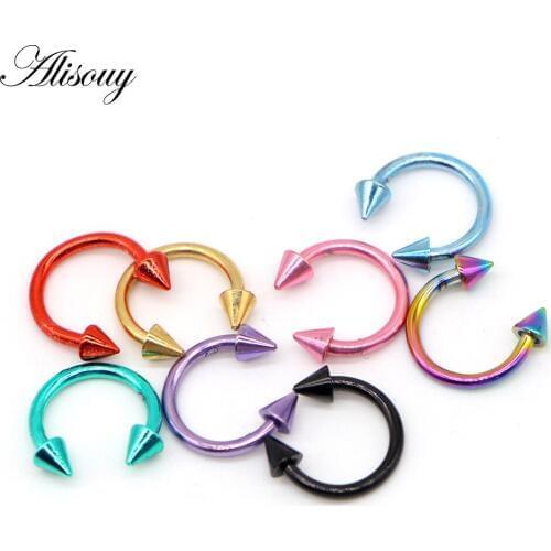 Alisouy 1 Piece 16G Titanium Anodized Stainless Steel Body Jewelry Helix Piercing Ear Eyebrow Nose Lip Captive Rings 8 colors