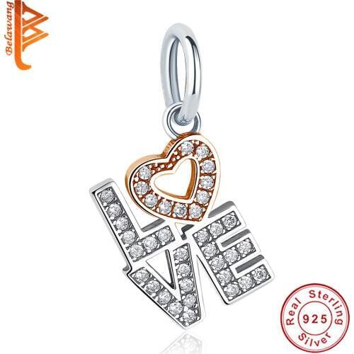 BELAWANG European Pendant 925 Sterling Silver Crystal Beads Charms fit Original Charm Bracelet Necklace DIY Jewelry