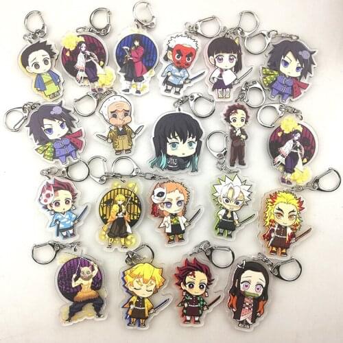 Demon Slayer Acrylic Keychain Japan Anime Brinco Blade Of Ghost Key Chain Kamado Tanjirou Cosplay Key Ring Pendant 20pcs Mixed
