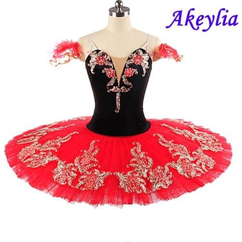 Black Red Professional Ballet Tutu Costume for Girls children Ballerina La Esmeralda Pancake tutu red flower fairy dress 9046B