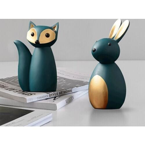 Nordic Room Decor Rabbit Resin Sculpture Living Room Desktop Decorative Vintage Green Child Christmas Gift ozdoby do pokoju T405