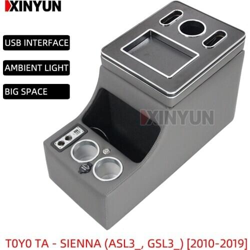 For Toyota Sienna ASL3 GSL3 2010-2019 mvp Auto Styling Accessories Car Armrest Box Walnut Central Store Content Storage Box USB
