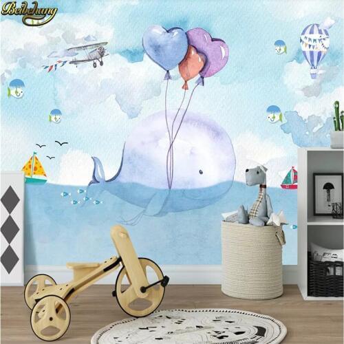 Beibehang Custom Cartoon whale balloon children bedroom TV background wallpapers for living room photo wall paper for kids room