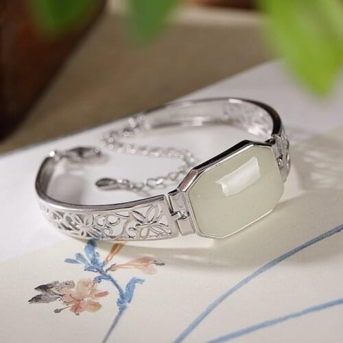 Natural hetian white jade bracelet handmade with 925 sterling silver bracelets for women bangles 925 bracelets for women