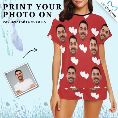 Custom Face Clothes Home Tie Dye Design Women Personalized Gift Female Indoor Laser Pink Short Soft Pajama Set Suit Sleepwear