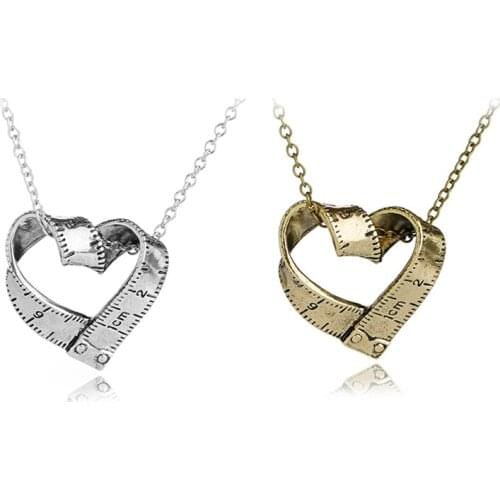 Tape Measure Necklace Assemblage Ruler Charm teacher Hairstylist Gift Rotate Seamstres Heart Costume Designer Necklace Jewelry