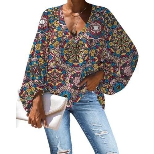 Jackherelook Plus Size Chiffon Blouse for Ladies Vintage Floral Tribal Bohemian Mandala Brand Design Luxury Tops Shirts Mujer