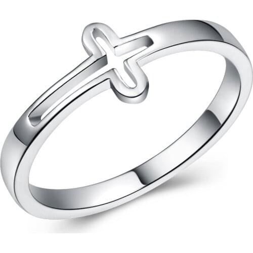 Simple Design Hollow Out Cross Metal Ring Classic Silver Color Ring Accessories For Men Women Fashion Party Jewelry Gift