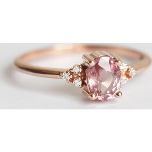 Female Rose Gold Silver Color Wedding Ring Cute Pink Crystal Stone Rings For Women Dainty Bride Oval Zircon Engagement Ring Gift